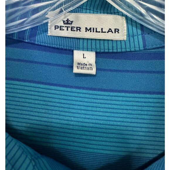 Peter Millar Short Sleeved Golf Polo Shirt Aqua Royal Blue Striped Men's Large L - Picture 6 of 7